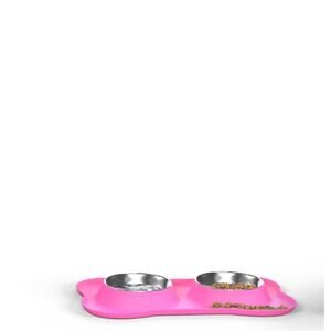 Active Pets Dog Bowl Set, Stainless Steel Skid Resistant Silicone Mat NWT